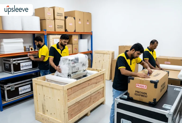 industrial equipment moving services with custom crating and protective packaging for machinery