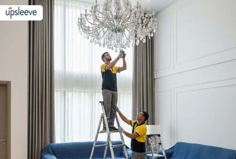 FF&E installation UAE chandelier installation lighting mounting services